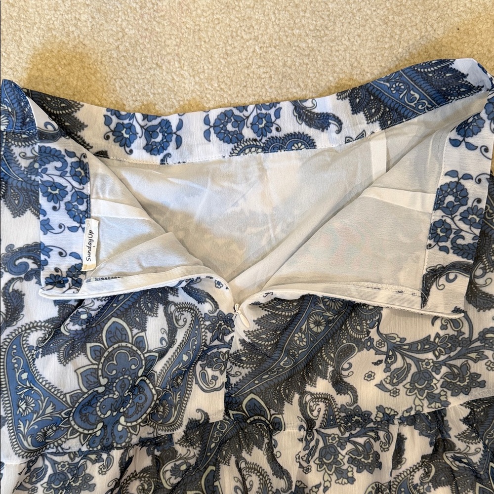 Boho Tiered Paisley Maxi Skirt and top in Blue and White - Picture 9 of 12